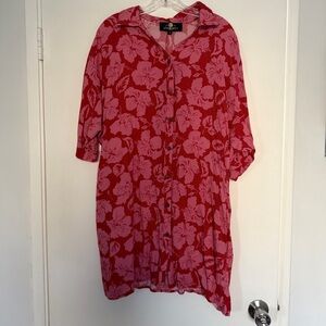 Lexbreezy Aloha Button Down Dress Hibiscus